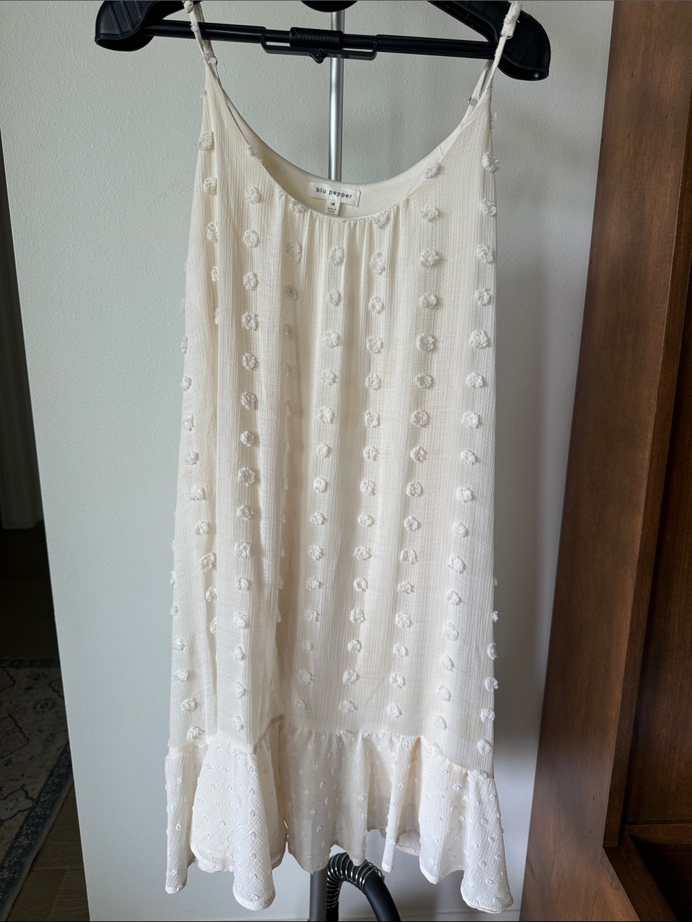 Blu Pepper Cream Mini Dress with Pom Pom Texture
